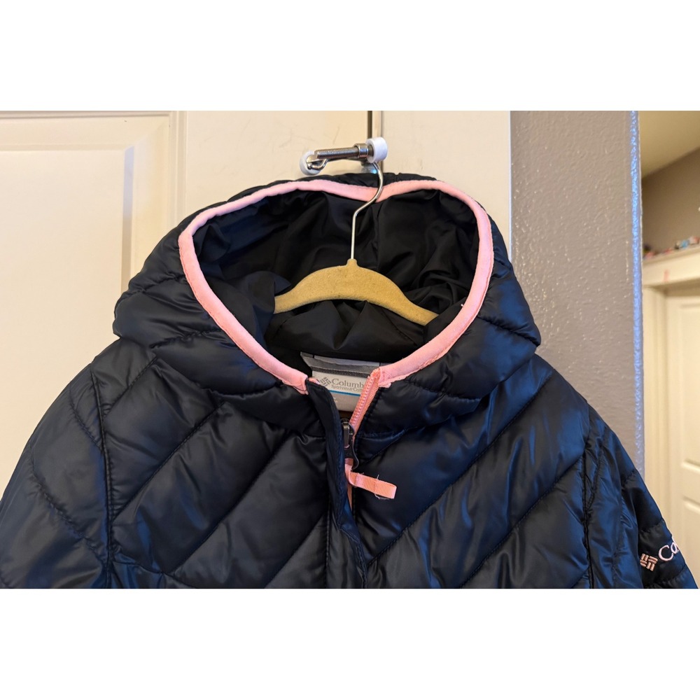 Girls Columbia‎ Black with Pink Trim XS (6/6X) Hooded Lightweight Puffer Jacket - Picture 2 of 12